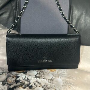 Valentino by Mario Valentino pebbled leather wallet with chain.